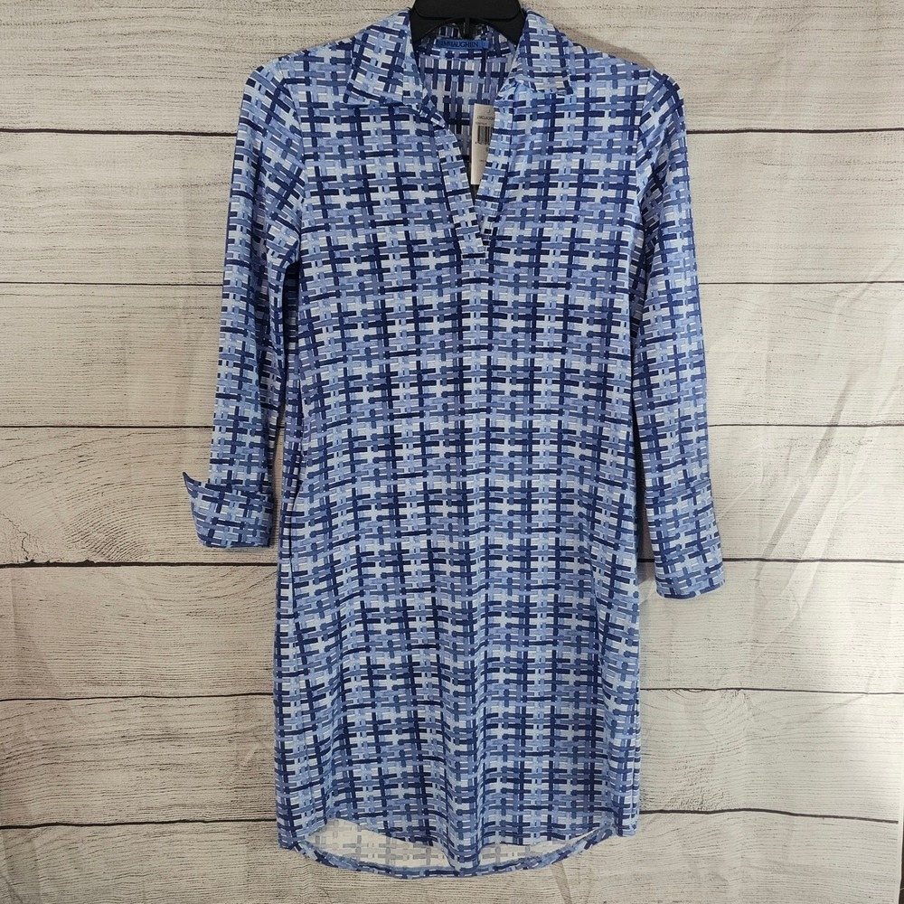 J. McLaughlin Small Charlee Dress Blue & White V-Neck *spot* NWT $238 L709